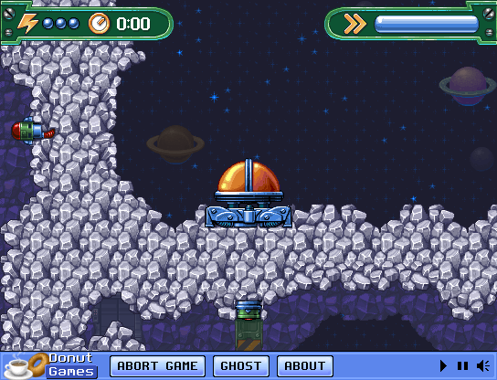 Comet Racer (Browser) screenshot: The game starts with your spaceship inside a dome.