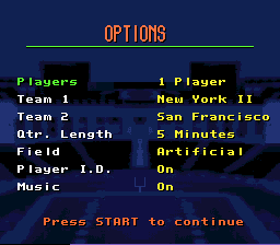 Pro Quarterback (SNES) screenshot: Main menu