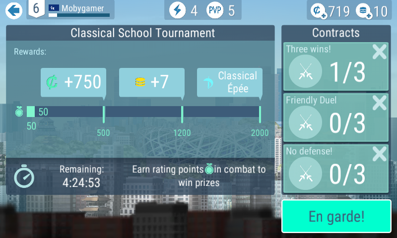 FIE Swordplay (Android) screenshot: Tournament screen