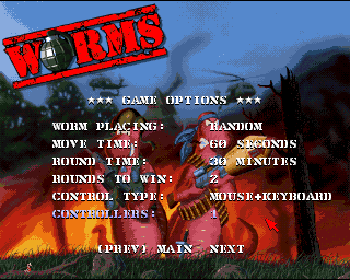 Worms (Amiga) screenshot: Game options.