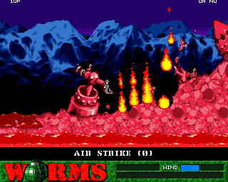 Worms (Amiga) screenshot: Airstrike.