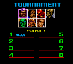 Shaq Fu (SNES) screenshot: Choose characters for a tournament.