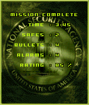 Tom Clancy's Splinter Cell (N-Gage) screenshot: My results. Less detailed and more forgiving than PC/Console game.
