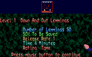 Oh No! More Lemmings (Atari ST) screenshot: Level information