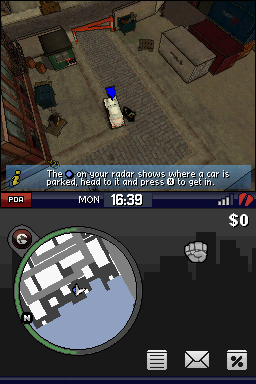 Grand Theft Auto: Chinatown Wars (Nintendo DS) screenshot: Stealing the car.