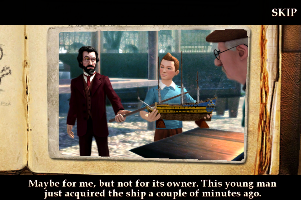 The Adventures of Tintin: The Game (iPhone) screenshot: Soon a suspicious-looking man appears