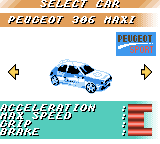 V-Rally: Championship Edition (Game Boy Color) screenshot: Select your wheels.