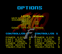 Shaq Fu (SNES) screenshot: Options