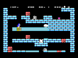 Doki Doki Penguin Land (MSX) screenshot: Oops got it stuck in a corner