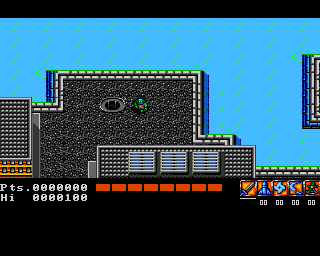 Teenage Mutant Ninja Turtles (Amiga) screenshot: Overhead stage (European version)