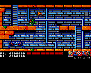Teenage Mutant Ninja Turtles (Amiga) screenshot: Sidescrolling stage (European version)