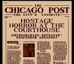 The Untouchables (SNES) screenshot: A newspaper reports the failure