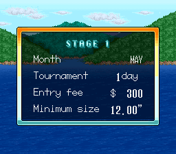 Mark Davis' The Fishing Master (SNES) screenshot: Stage 1 info