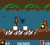 Antz (Game Boy Color) screenshot: I knocked down these blocks so I can get across the jagged rocks and I found the foreman.