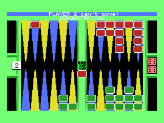 Backgammon (MSX) screenshot: Player2 is stuck