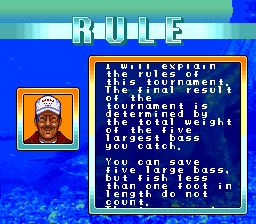 Mark Davis' The Fishing Master (SNES) screenshot: Tournament rules