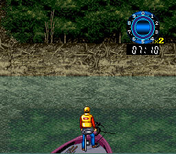 Mark Davis' The Fishing Master (SNES) screenshot: The boat can be moved right or left