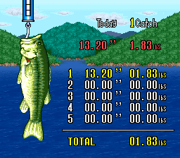 Mark Davis' The Fishing Master (SNES) screenshot: Weighing the fish