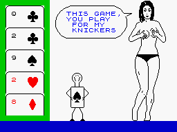 Animated Strip Poker (ZX Spectrum) screenshot: You say it loud and call me werewolf.