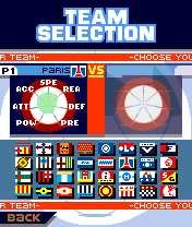 Marcel Desailly Pro Soccer (N-Gage) screenshot: Select a team from a list of fictional names.