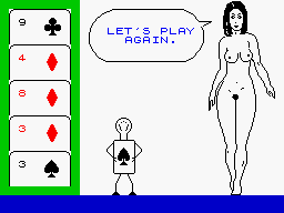 Animated Strip Poker (ZX Spectrum) screenshot: Let's do it now with fingers and without the little fella.