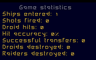 Paradroid 90 (Amiga) screenshot: Game Statistics