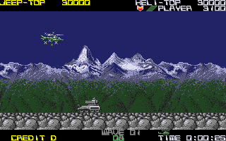 Silkworm (Amiga) screenshot: Helicopter with shield