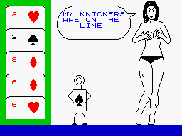 Animated Strip Poker (ZX Spectrum) screenshot: On the line and unwearable too.