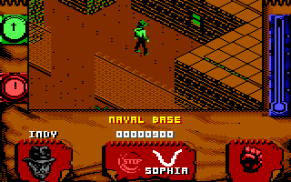 Indiana Jones and the Fate of Atlantis: The Action Game (Commodore 64) screenshot: Level 2 - The Naval Base