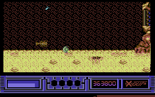 X-Out (Commodore 64) screenshot: ... except when it gets bored and wanders off the top of the screen.