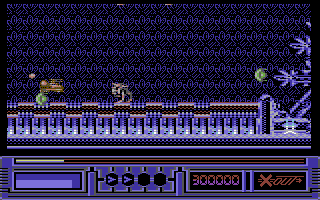 X-Out (Commodore 64) screenshot: Stage 6 - The little walker enemies are surprisingly well programmed.