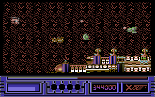 X-Out (Commodore 64) screenshot: Stage 7 - I don't remember why I kept this screenshot, probably because the player is visible.