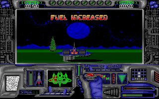 Hover Blade (Apple IIgs) screenshot: Picking up a fuel cannister