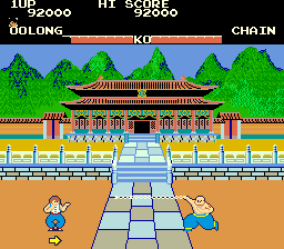 Yie Ar Kung-Fu (Arcade) screenshot: Chain has a long-range attack