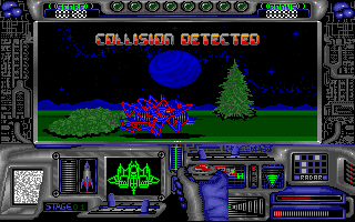 Hover Blade (Apple IIgs) screenshot: Colliding with an obstacle