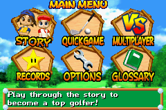 Mario Golf: Advance Tour (Game Boy Advance) screenshot: Main Menu