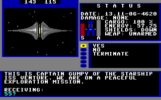 Starflight (Commodore 64) screenshot: A Veloxi drone.