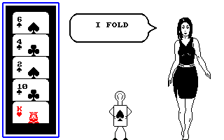 Animated Strip Poker (Amstrad CPC) screenshot: And she drops...