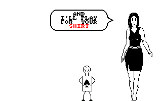 Animated Strip Poker (Amstrad CPC) screenshot: I bet "Little Helper" is a voyeur...