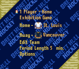 Brett Hull Hockey (SNES) screenshot: Main menu