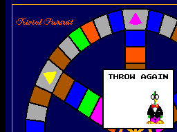 Trivial Pursuit (SEGA Master System) screenshot: Moby landed on a throw again space.