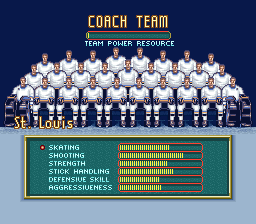 Brett Hull Hockey (SNES) screenshot: Coach team