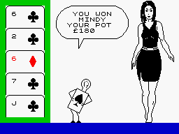 Animated Strip Poker (ZX Spectrum) screenshot: Mindy, Mindy, you sorcerer.