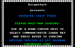 Animated Strip Poker (Amstrad CPC) screenshot: <i>Animated Strip Poker</i><br> Credits (UK original version).