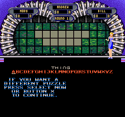 Wheel of Fortune: Deluxe Edition (SNES) screenshot: The player can change the puzzle if they don't like the category