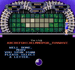 Wheel of Fortune: Deluxe Edition (SNES) screenshot: Selecting the correct letter will light up the board