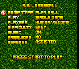 Super R.B.I. Baseball (SNES) screenshot: Main menu