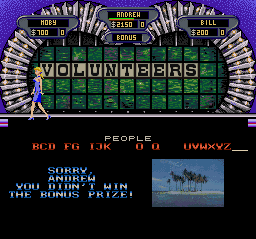 Wheel of Fortune: Deluxe Edition (SNES) screenshot: Missed out on the bonus prize