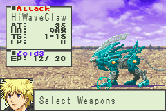 Zoids: Legacy (Game Boy Advance) screenshot: Already got several attacks to choose from