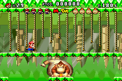 Mario vs. Donkey Kong (Game Boy Advance) screenshot: Fighting Donkey in his habitat